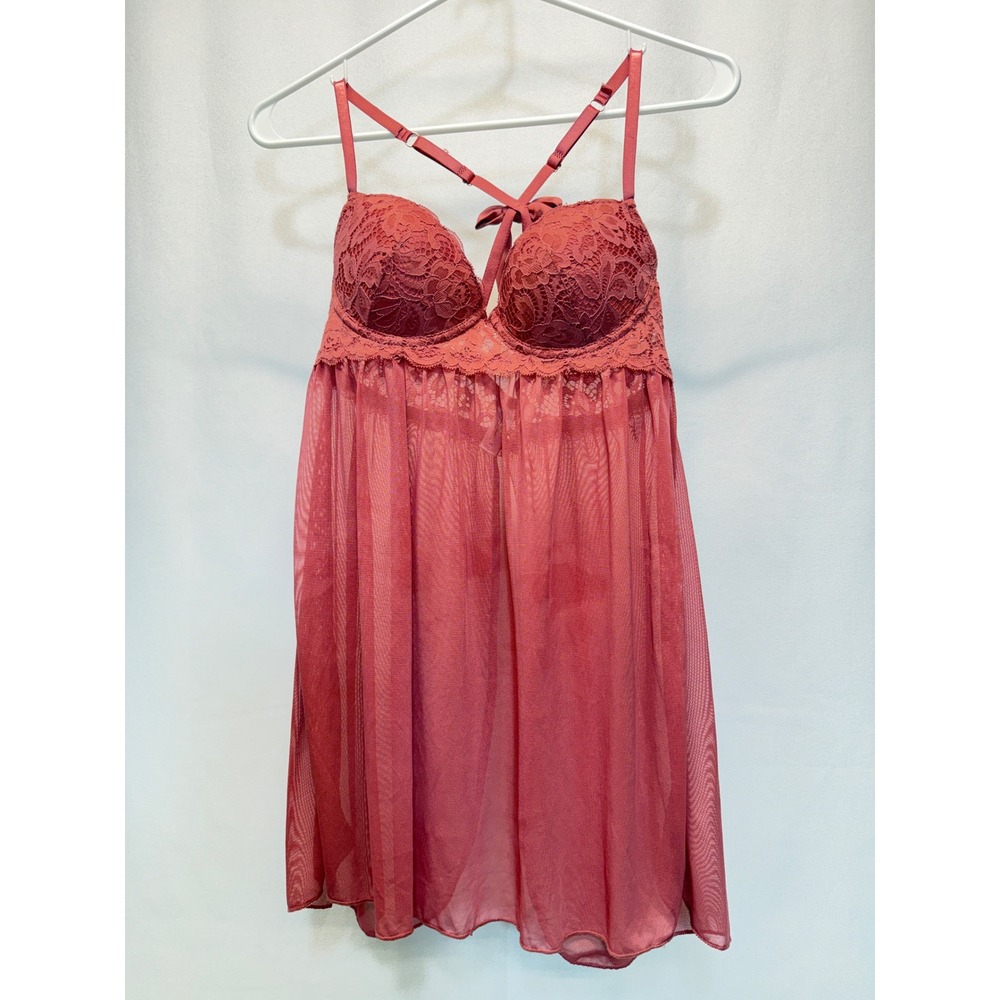 Marilyn Monroe Babydoll Lingerie Women Medium Pink Lace Sheer Mesh Chemise
